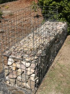GardenDrum CStewart 11 gabion wall lower level packed & upper level cage assembled