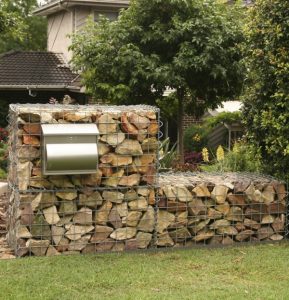 GardenDrum CStewart sandstone gabion wall with steel letterbox