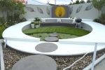 Northern Sydney Institute Ryde's beautiful circular garden featured a crisp white deck, still pond, hebel stepping stones & well-chosen wall art