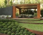 'Conversation' by Paal Grant featured spikes of Sanseveria above its laser-cut steel faced pergola