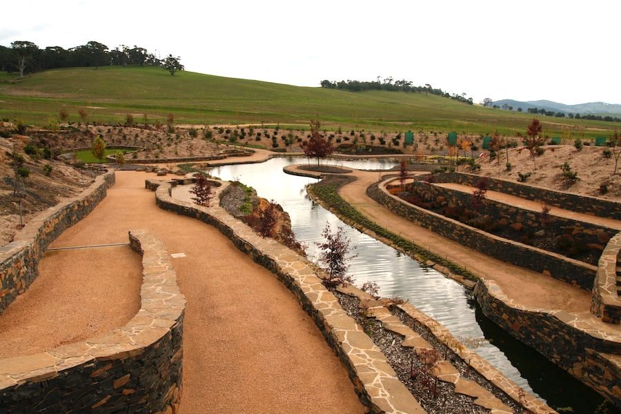 Mayfield water garden during construction in 2010 showing the scale of the garden hardscape