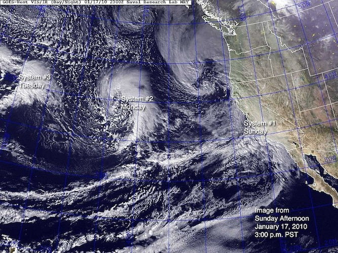 A series of El Niño triggered storms hit California in early 2010