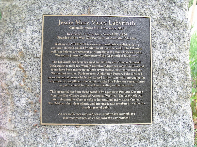 Jessie Mary Vasey Labyrinth plaque