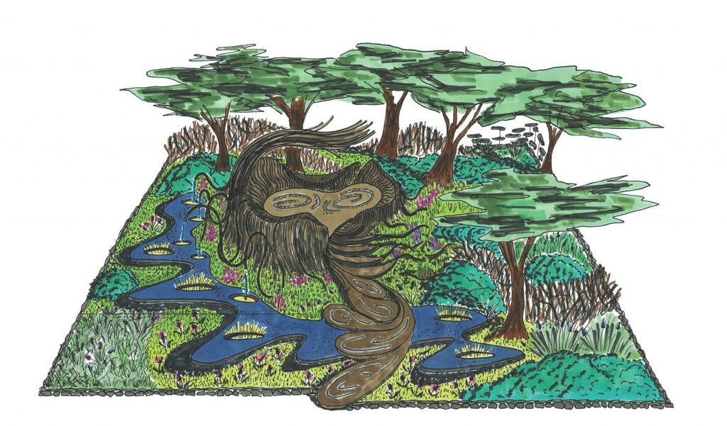 'A Maleficent View' show garden concept sketch-up. Design Leon Kluge