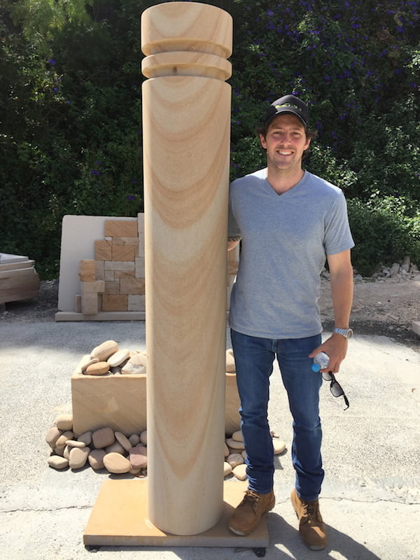 With one of the 17 carved stone pillars for my Chelsea Flower Show garden in 2015
