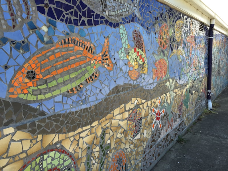 Mosaic wall at the local school