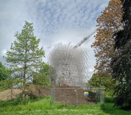 The Hive's unique shape is revealed as the scaffolding is taken away